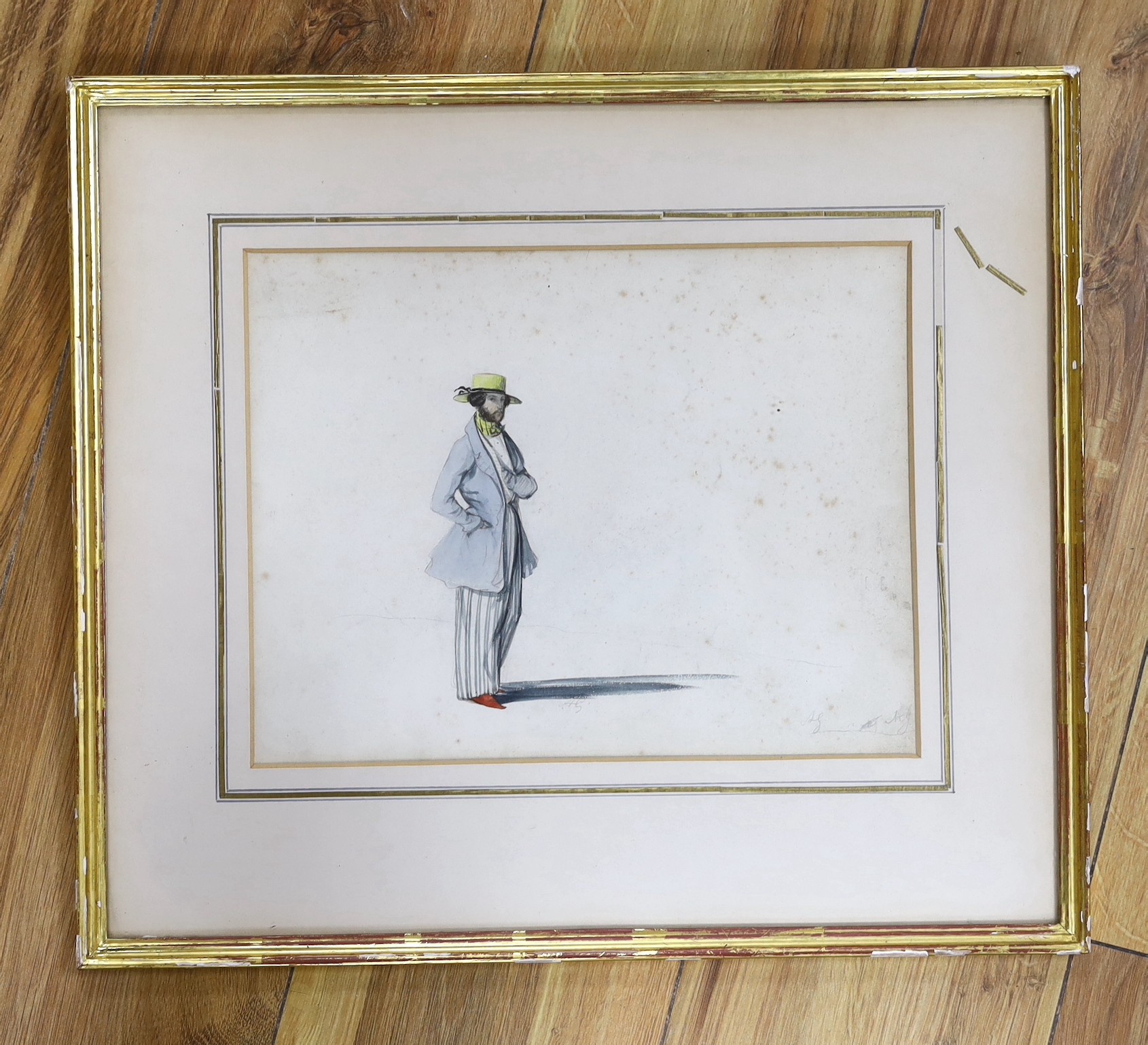 Attributed to Pierre Gavarni (1846-1942), watercolour on paper, Sketch of a European gentleman on Grand Tour, initialled in pencil, 21 x 28cm